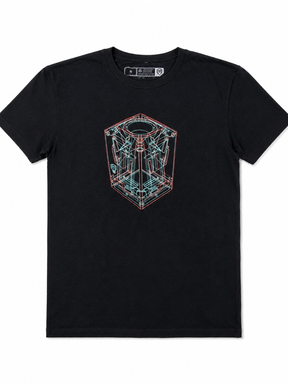 Mark Rober Black Tee with Red and Cyan Technical Outline